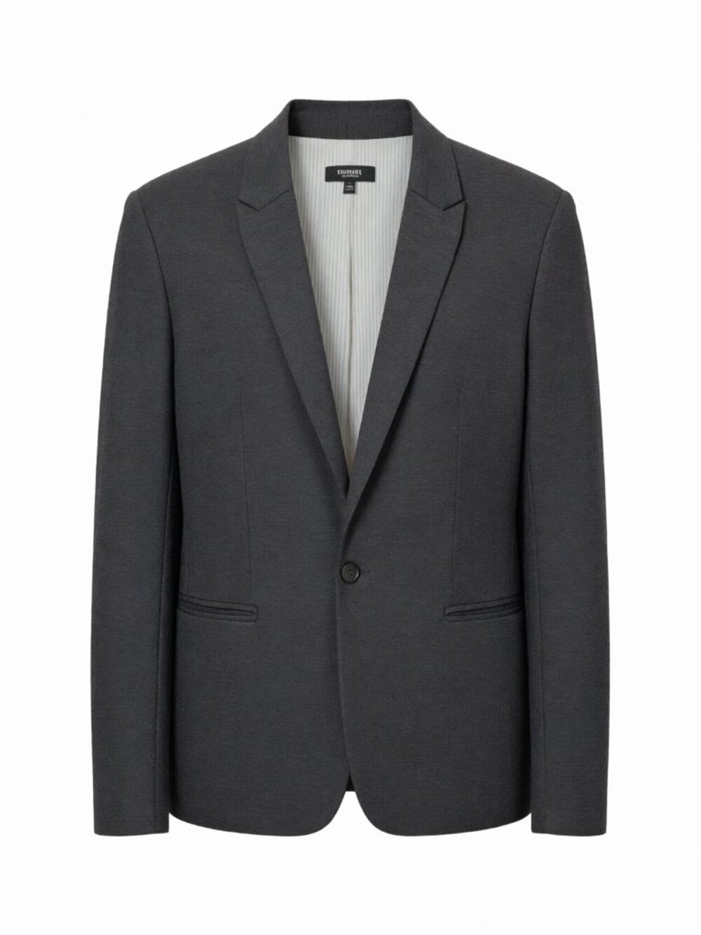 Premise Studio Women's Blazer L Gray Solid One-Button Peak Lapel Stretch